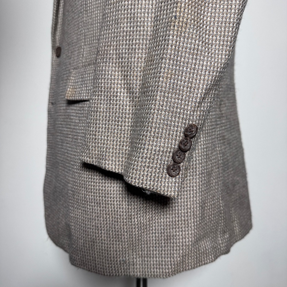 Hickey Freeman Sport Coat Mens 43 Long Tan Micro Check Wool Boardroom Blazer - Picture 3 of 9